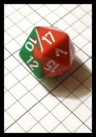 Dice : Dice - 20D - Chessex Half and Half Red and Green with White Numerals - Gen Con Aug 2012